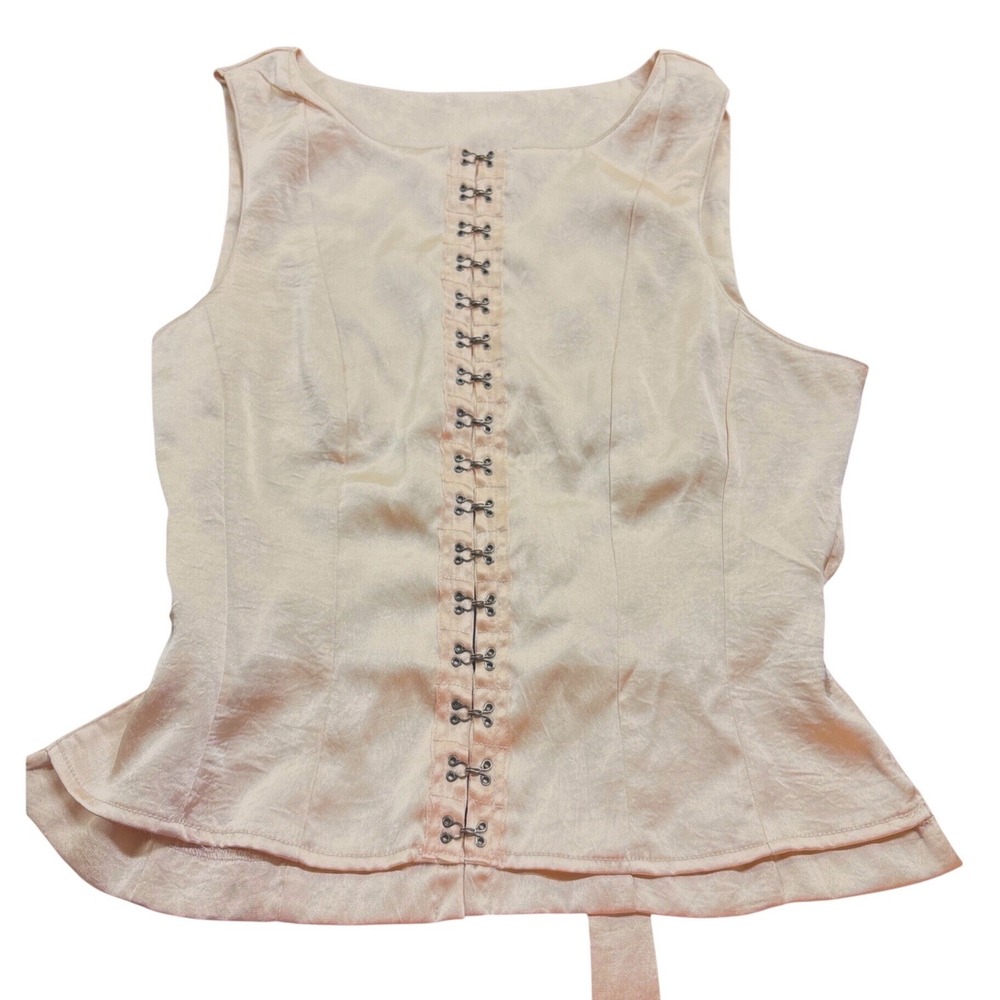 Free People Champagne Satin Corset Peplum Top Hook Eye Front Back Cutout Top
